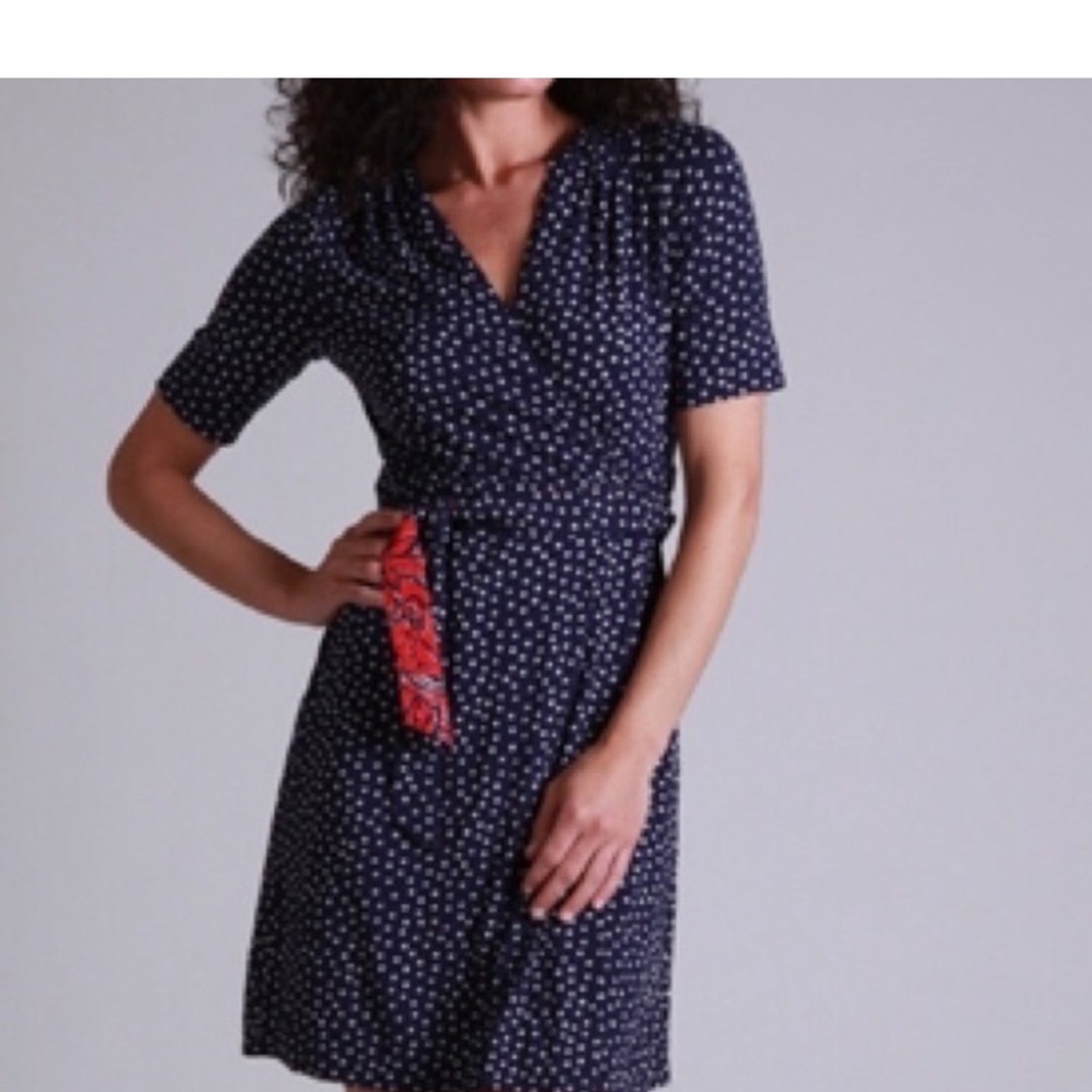 Lilly Pulitzer Adalie Navy Polka Dot Wrap Midi Dress with Contrasting Tie Belt